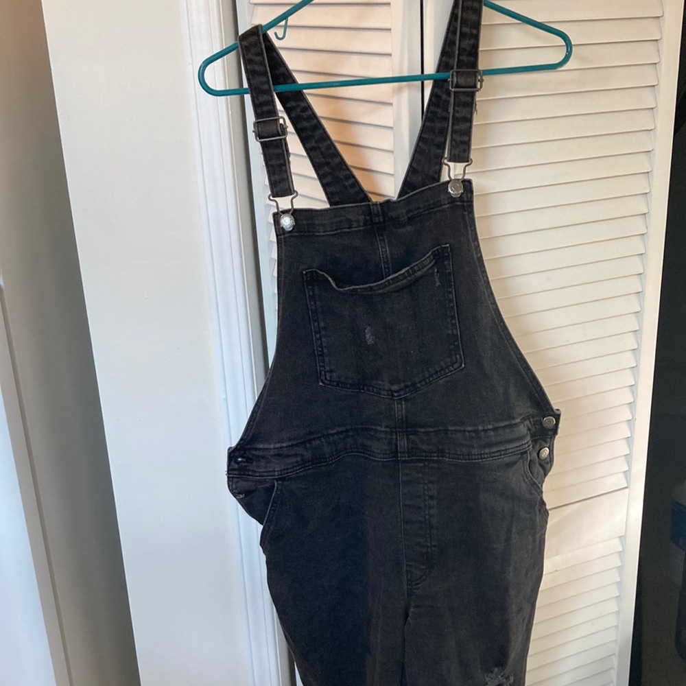 Black denim distressed overalls from Old Navy